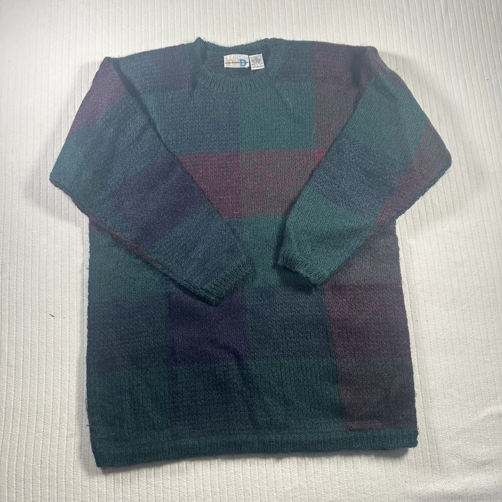 Vintage Paul Harris Designs Womens Medium Sweater Green Burgundy Colorblock